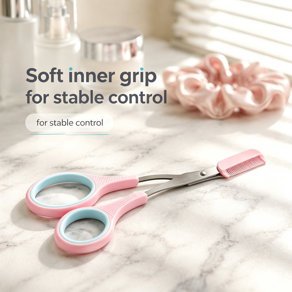 TEMU 1 Pack Eyebrow Scissors With Comb, Stainless Steel Precision Eyebrow Scissors, Rounded Tip Facial Hair Scissors For Women Men, Sharp Eyebrow