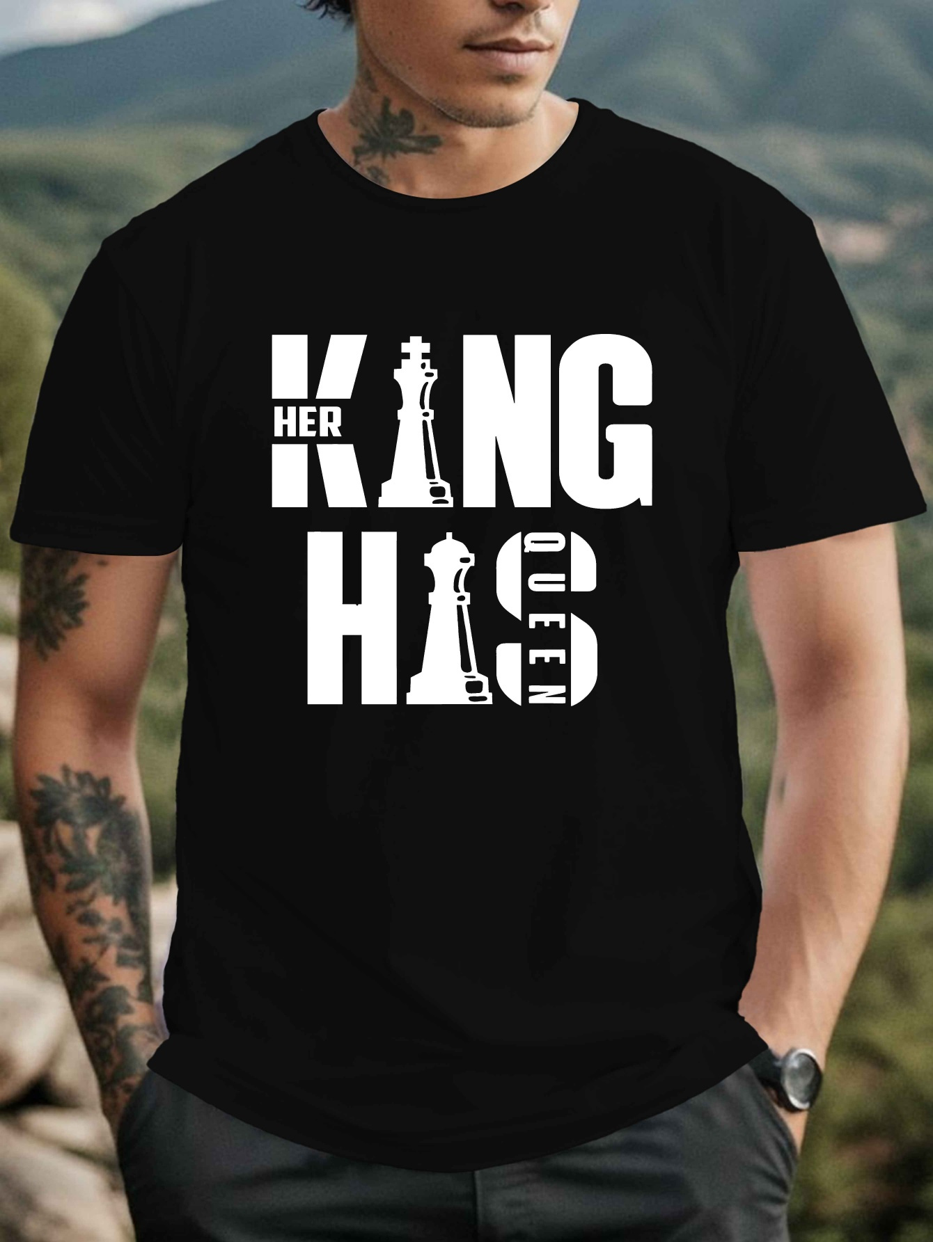 camiseta gráfica king queen 100% poliéster cuello Temu Uruguay