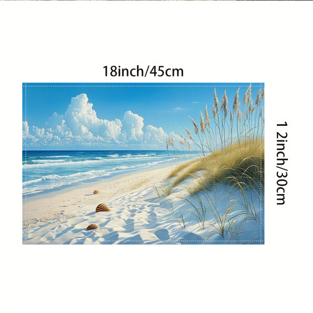 Lot de 4 sets de table thème plage avec vagues et coquillages_voghion.com