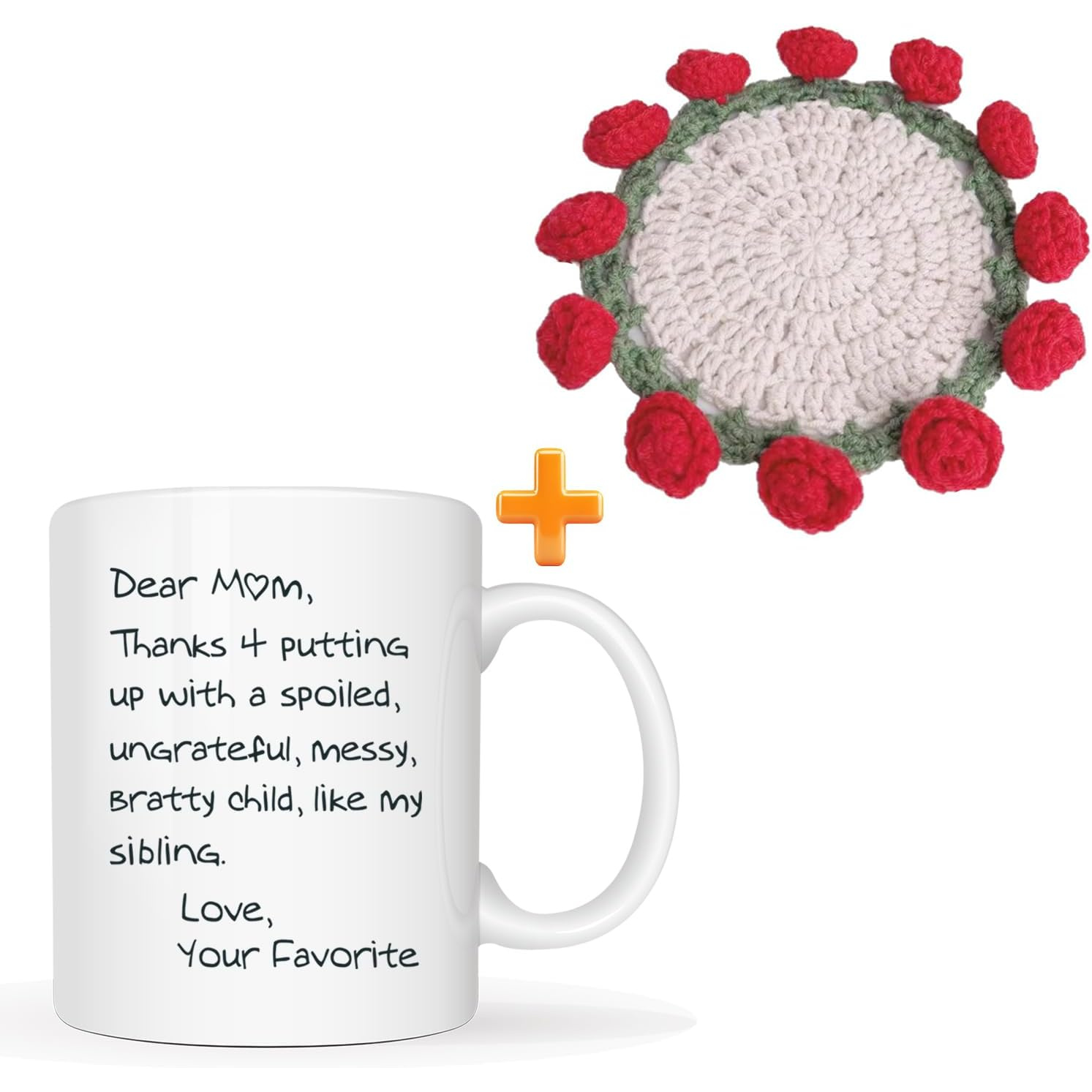 1pc mothers day mug with handmade crochet rose coaster funny thanks for putting up with coffee cup for mom white 11oz ceramic suitable for birthday christmas or everyday appreciation creative gift for office workers 2