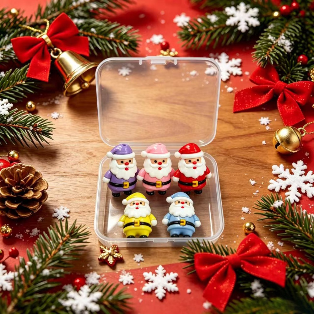 TEMU 5pcs Set, Christmas Mini Resin Ornaments: Santa Claus, Scarf-wearing Snowman, Christmas Tree, Reindeer. Suitable For Home Decor, Car , And As