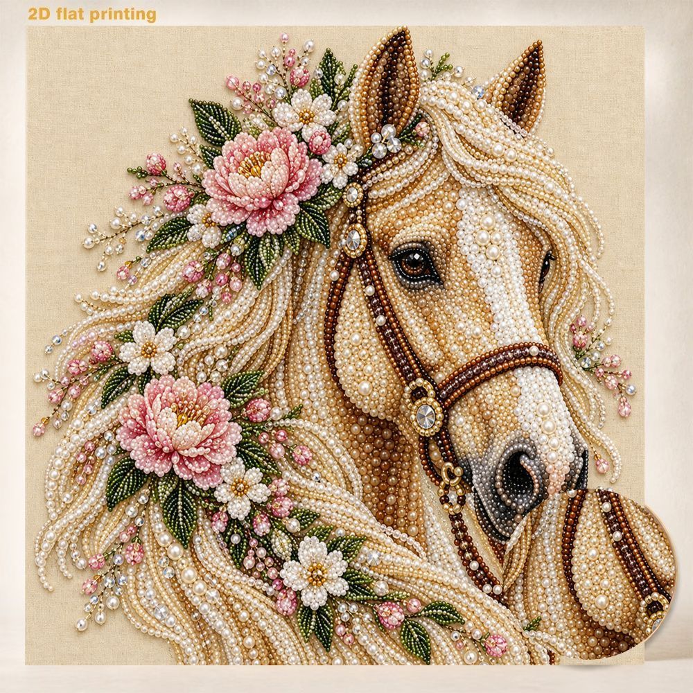 TEMU Kit de peinture d'art perle, peinture décorative perle à , ensemble d'art motif cheval, peinture à colle de , ensemble complet d'outils,