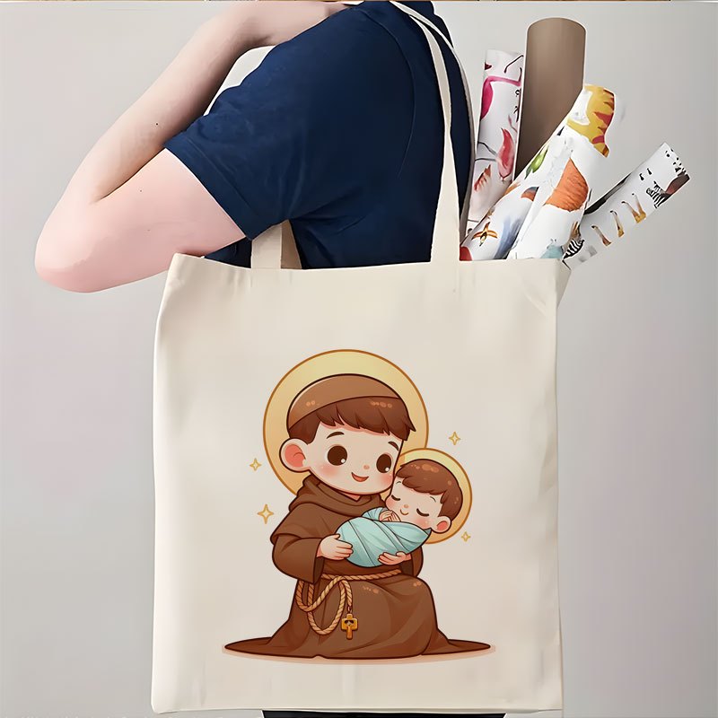 TEMU 1 de bolsa tote en 2D con gran capacidad, con un diseño beige de San Antonio y . Esta bolsa de lona duradera es reutilizable e ideal para