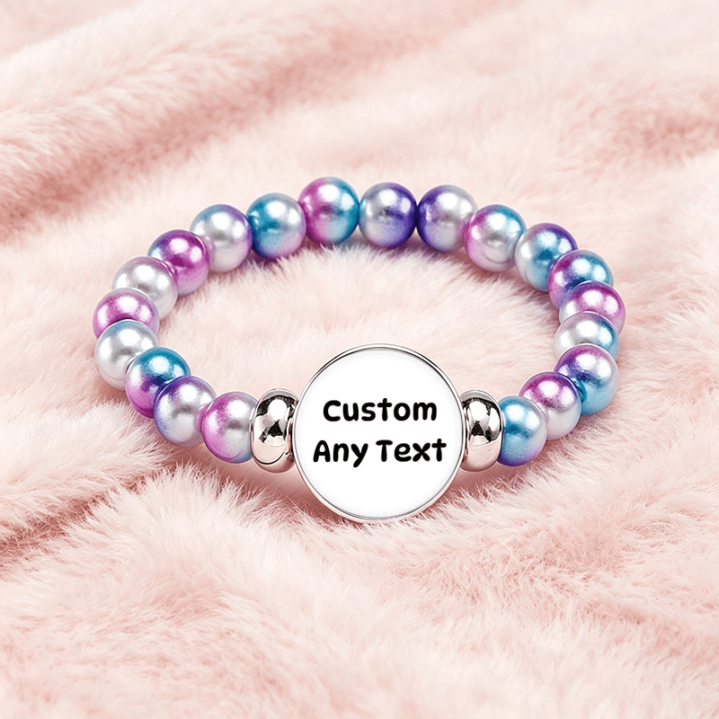 TEMU 1 braccialetto con catena di perline di plastica rosa e blu, contenuto testuale personalizzabile, regalo per il Ringraziamento, Halloween e