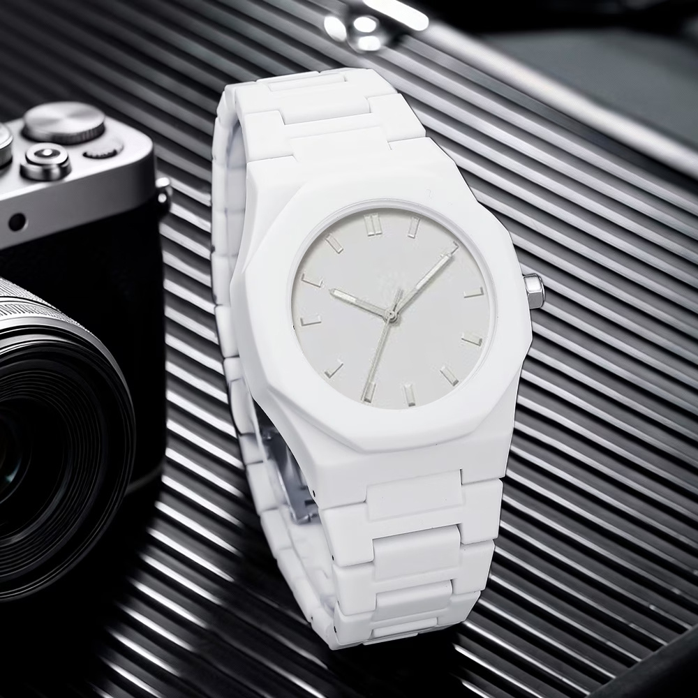 Men's Sports Watch, 2pcs Set, White Modern Design, Pointer Display, High-quality and Durable Acrylic Mirror and Synthetic Resin Case, Comfortable Strap, Suitable for Daily and Special Occasions, Fashionable Classic Watch