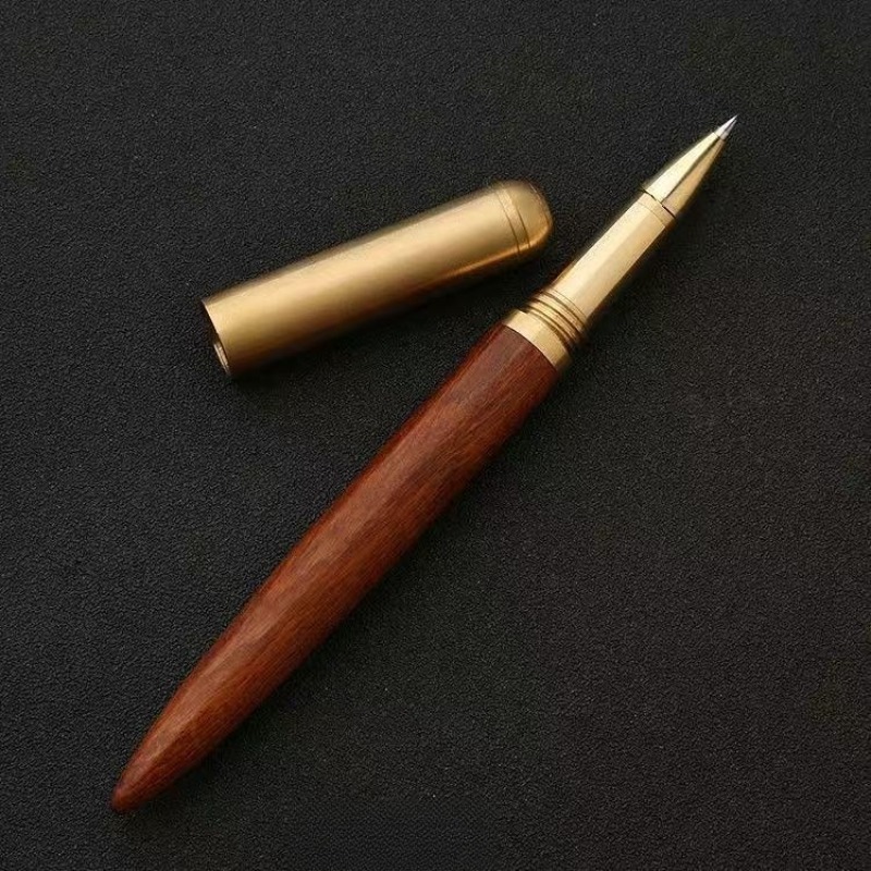 TEMU Men's -end Office Writing Signature Brass Sandalwood Retro Rotary Ballpoint Pen