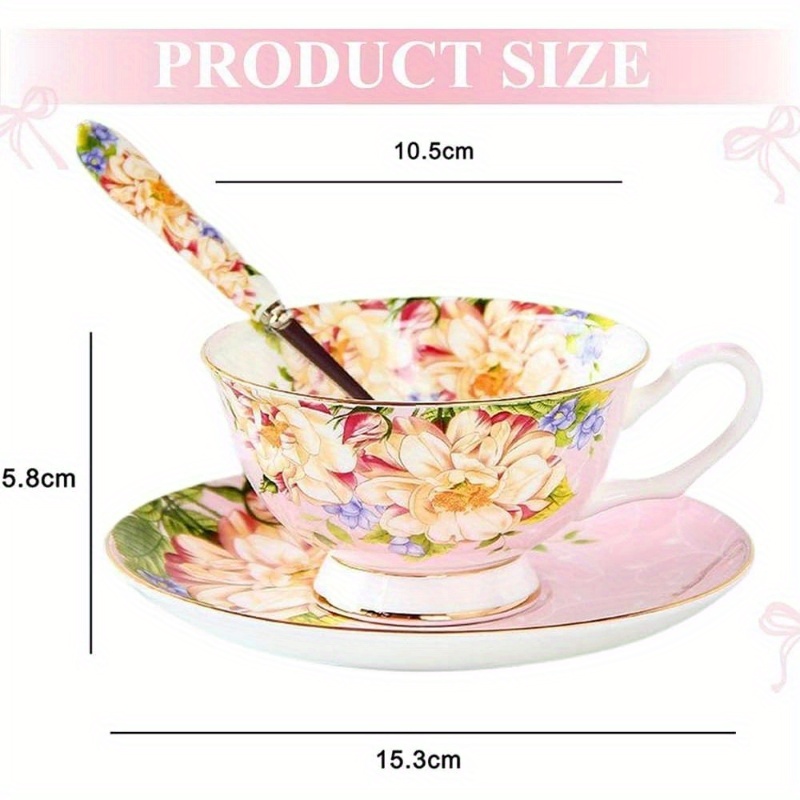 1pc vintage floral bone china tea cup and saucer set - elegant pink & golden english teacup with saucer, 7oz delicate pastel colors (pink, green, blue, yellow, white) for women s  , birthday, mother s day gift, hand wash only, dainty tableware for  , flower tea cup Product details 5