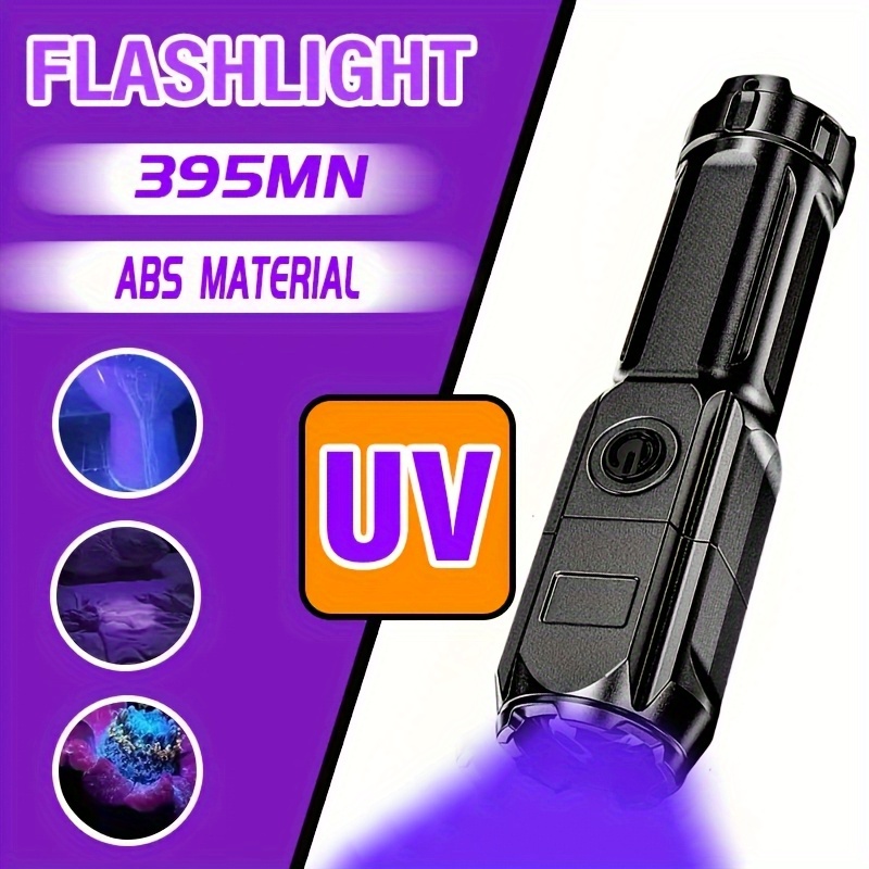 Image of Anyice 1pc Uv Flashlight - 395nm Light With 3 , Ipx4 Rechargeable Lithium Battery, Usb Powered, Includes Cable - Perfect For Pet Stain Detection And Fluorescence Detection