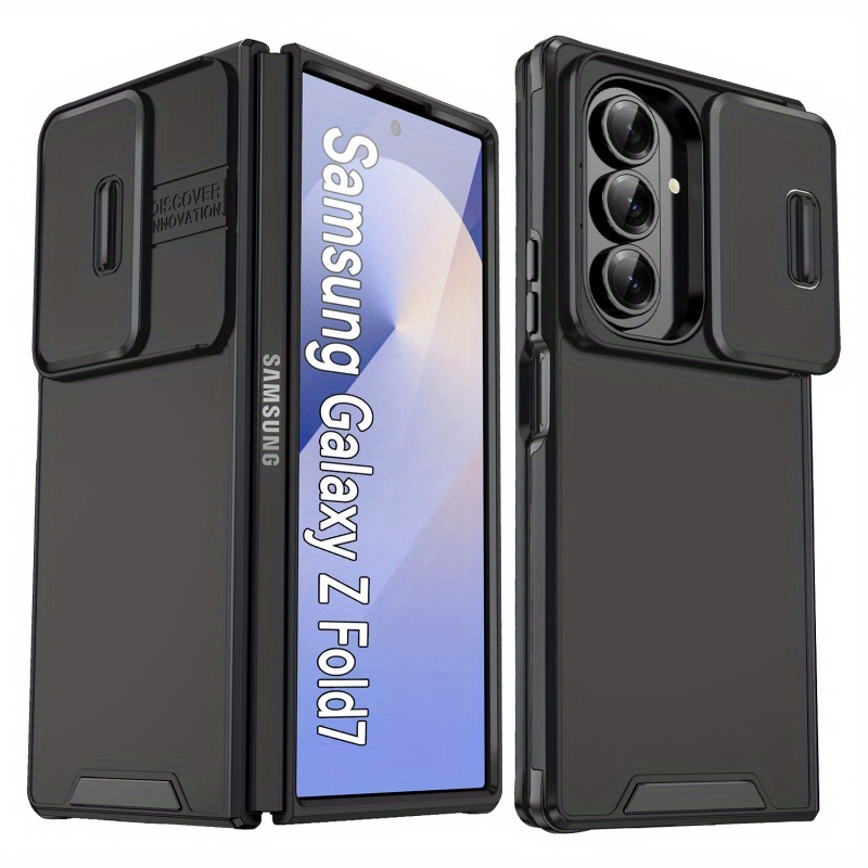 TEMU For Galaxy Z Fold 7 Phone Case With Push Window Dual Camera Slider Folding Cover