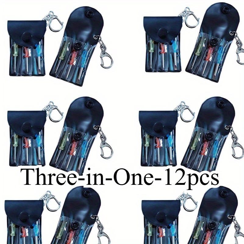 TEMU 12pcs Mini Screwdriver Keychain Set - Includes 3-in-1 Screwdriver, Snap Hook Pouch For Storage, Ideal For Men, Gift For Tool Enthusiasts,