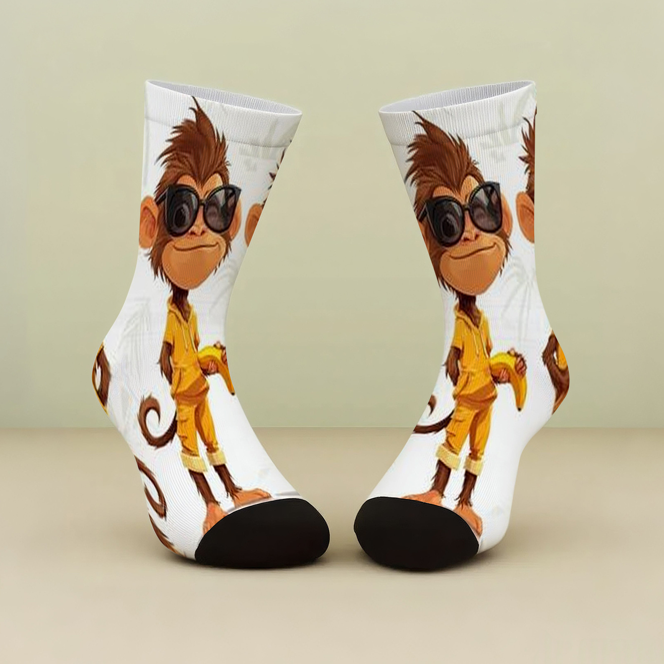 1 pair of harajuku novelty socks featuring three fun and stylish monkeys in yellow outfits and fashion glasses unisex   calf socks a new autumn winter     as a birthday gift for   lovers and an ideal holiday
