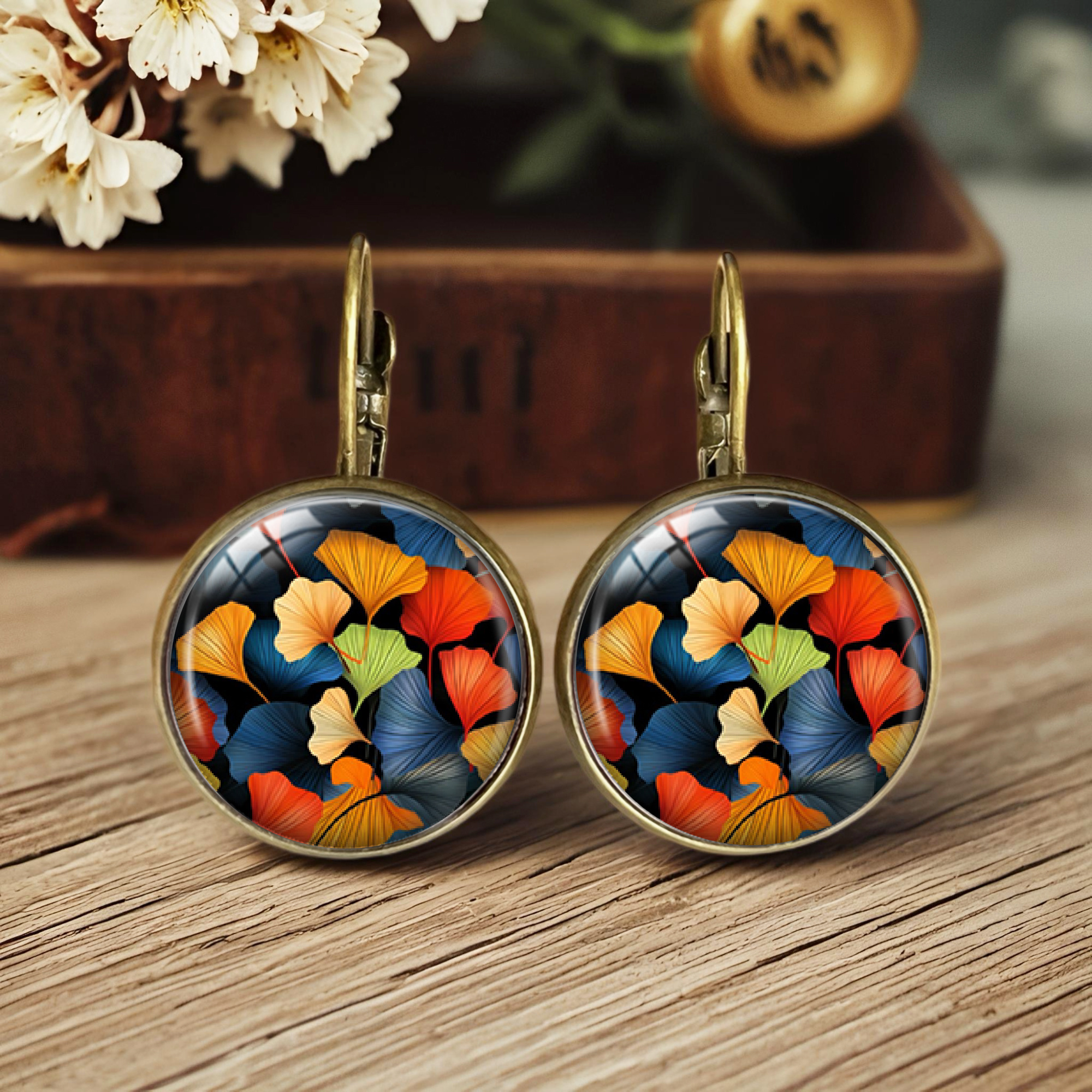 TEMU 1 Pair Of Colorful Ginkgo Leaf Drop Earrings - Classic Women's Pendant Jewelry As A Gift, Without Battery