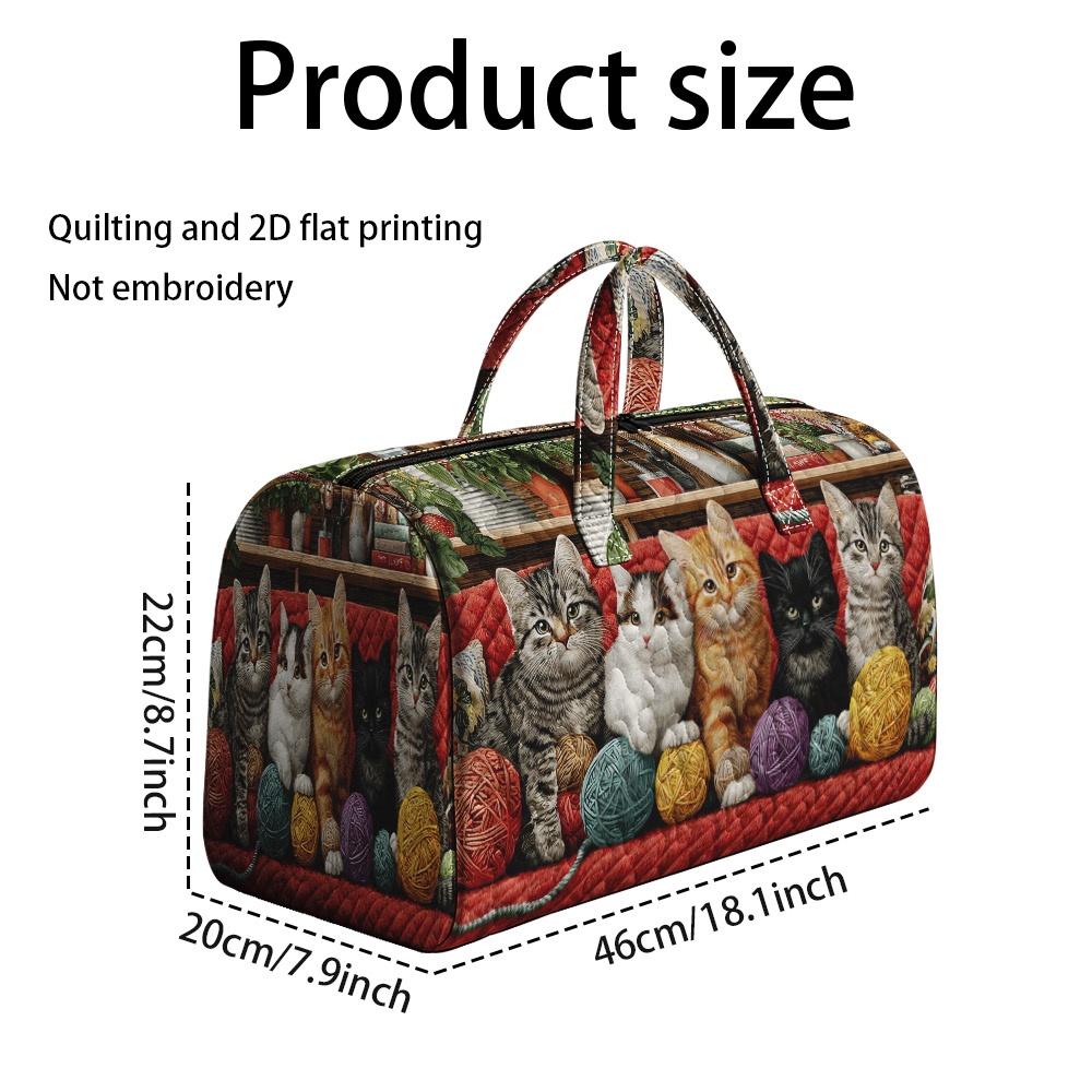 TEMU 1 pièce RIDESAY Grand sac matelassé avec imprimé chaton en fil - , convient pour les voyages, le shopping, sac à main matelassé, en polyester