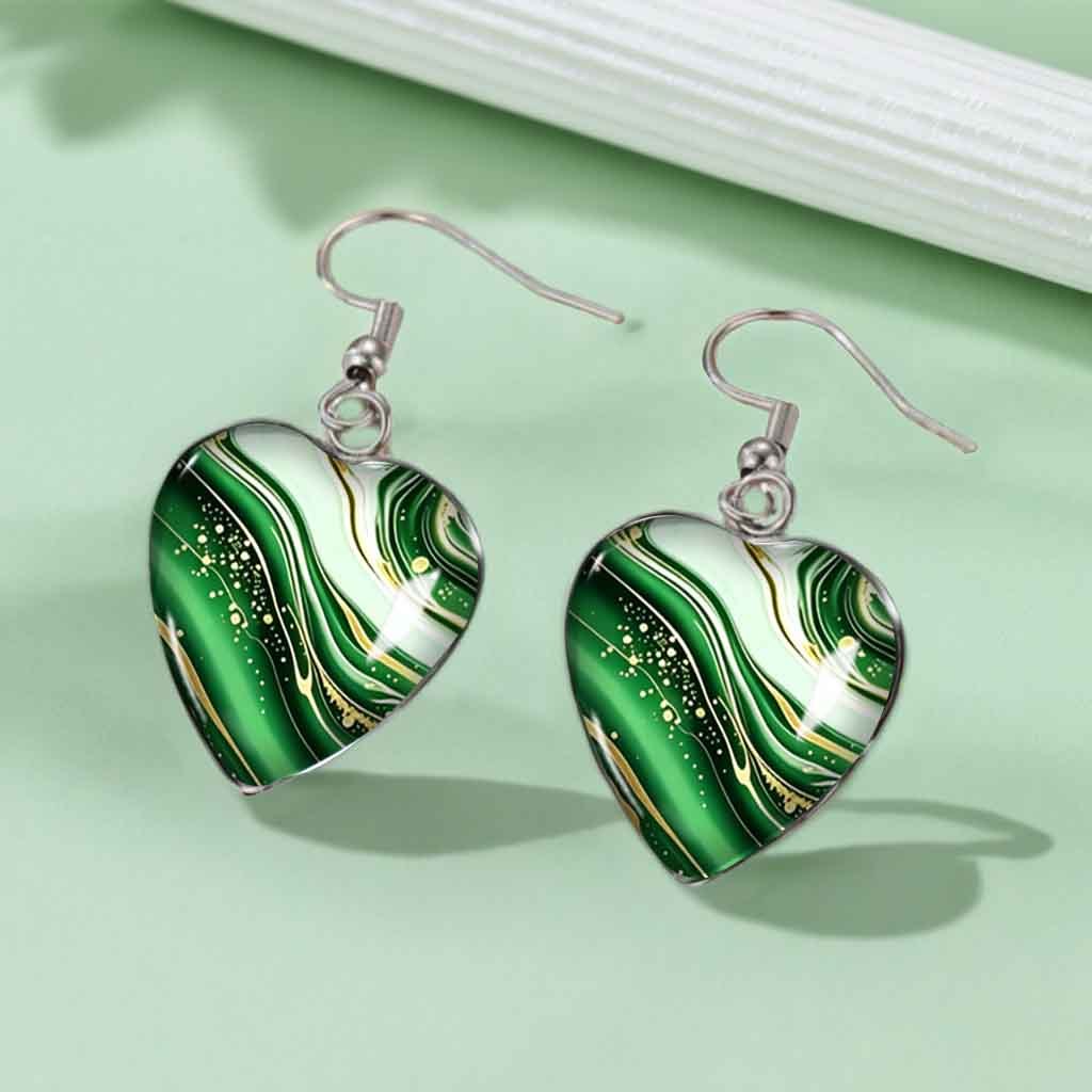 TEMU 1 Paire de Boucles d'Oreilles Cœur Motif Marbre , Art Fluide Bohème Tourbillon d'Agate, Bijoux Personnalisés, Pile
