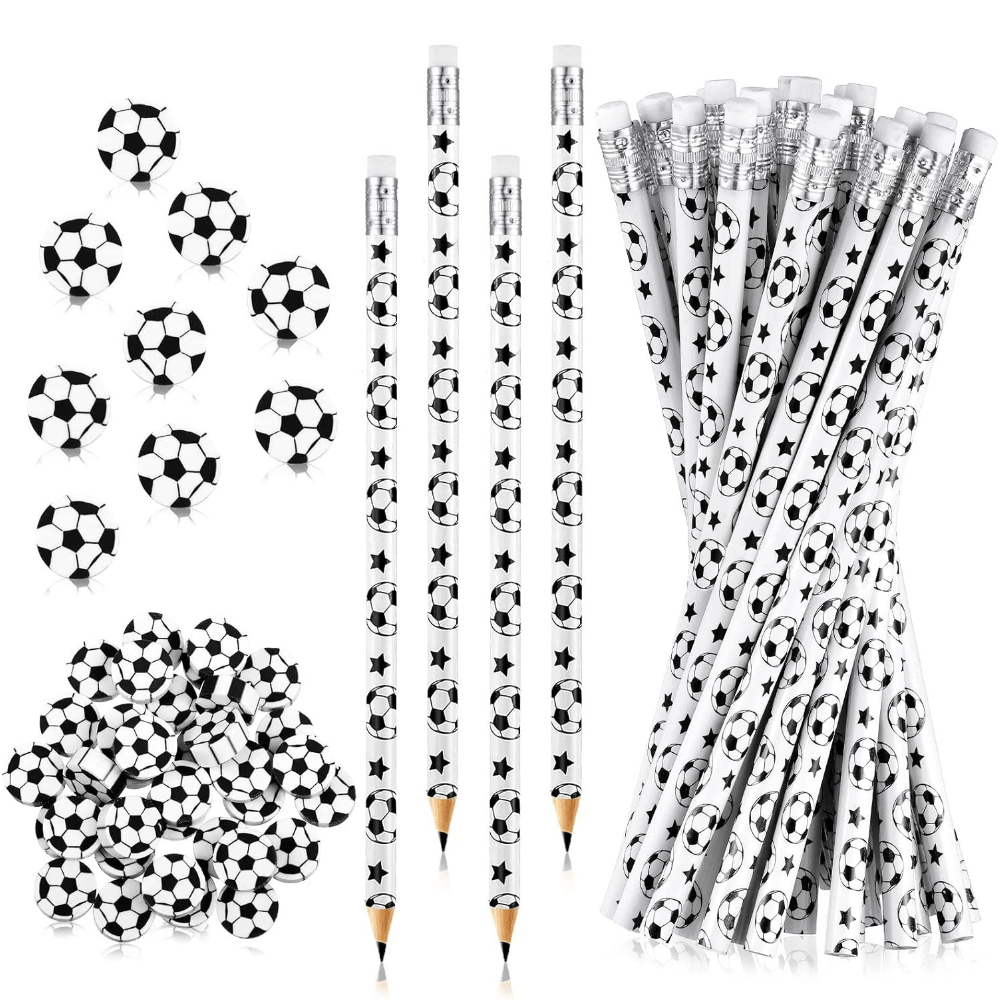 Image of 24pcs (12 Sports Random Pattern Pencils And 12 Erasers) For Football Soccer Basketball Baseball Softball Sports Themed Stuff Birthday Party Favors Gifts Goodie Bags Students Stationery Party