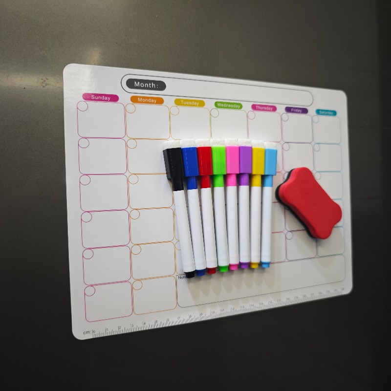 TEMU 3pcs Set Of Colorful "month" Magnetic Refrigerator Calendar With Whiteboard Marker. The Entire Panel Is Fully Magnetic For Fridge Attachment And