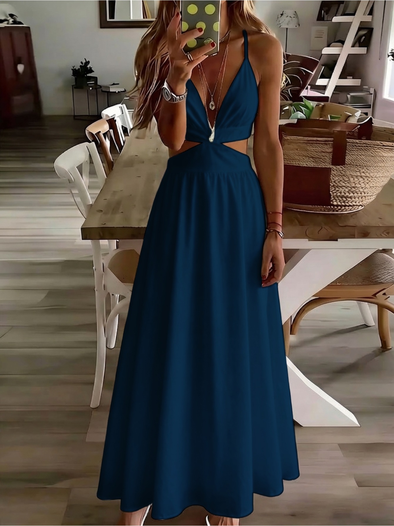 sachin and babi light blue dress Nocturne Halter Neck Cut-Out Maxi Dress