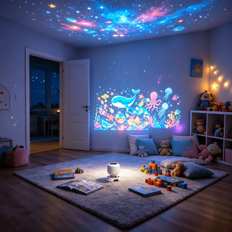 TEMU Led Starry Ocean Projection Lamp, Featuring 360-degree Automatic Rotation For And Shadow Effects. Plug-and-play Via Usb, Portable And . Suitable