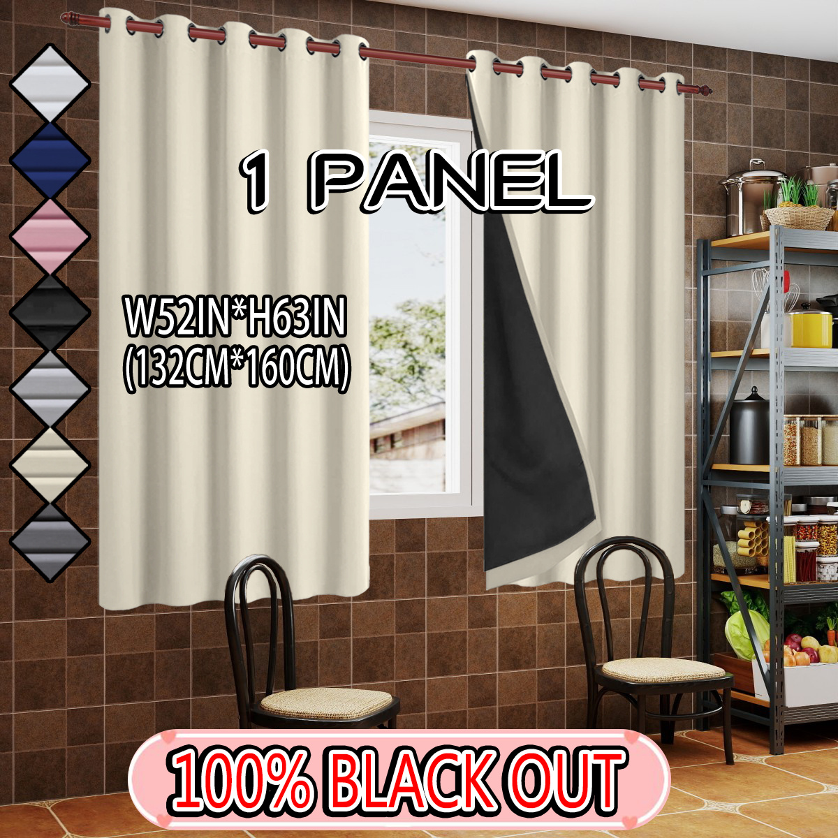 TEMU 1 pieza Cortina opaca térmica y aislante NBPENGD para dormitorio, panel de ventana con ojales superiores y forro laminado, cortinas opacas