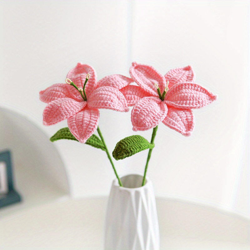 TEMU 2 tiges de fleurs artificielles crochetées à , décoration intérieure, arrangement floral de décoration de bureau