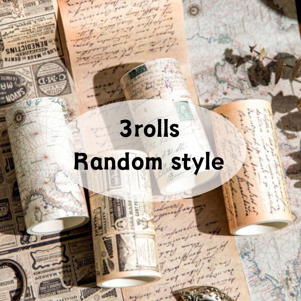 TEMU 3 Rolls 7.5cm Wide Vintage Style Tape, Retro Map, Letter, Newspaper Print Masking Tape, Random Style Wide 7.5cm Decorative Paper Tape For