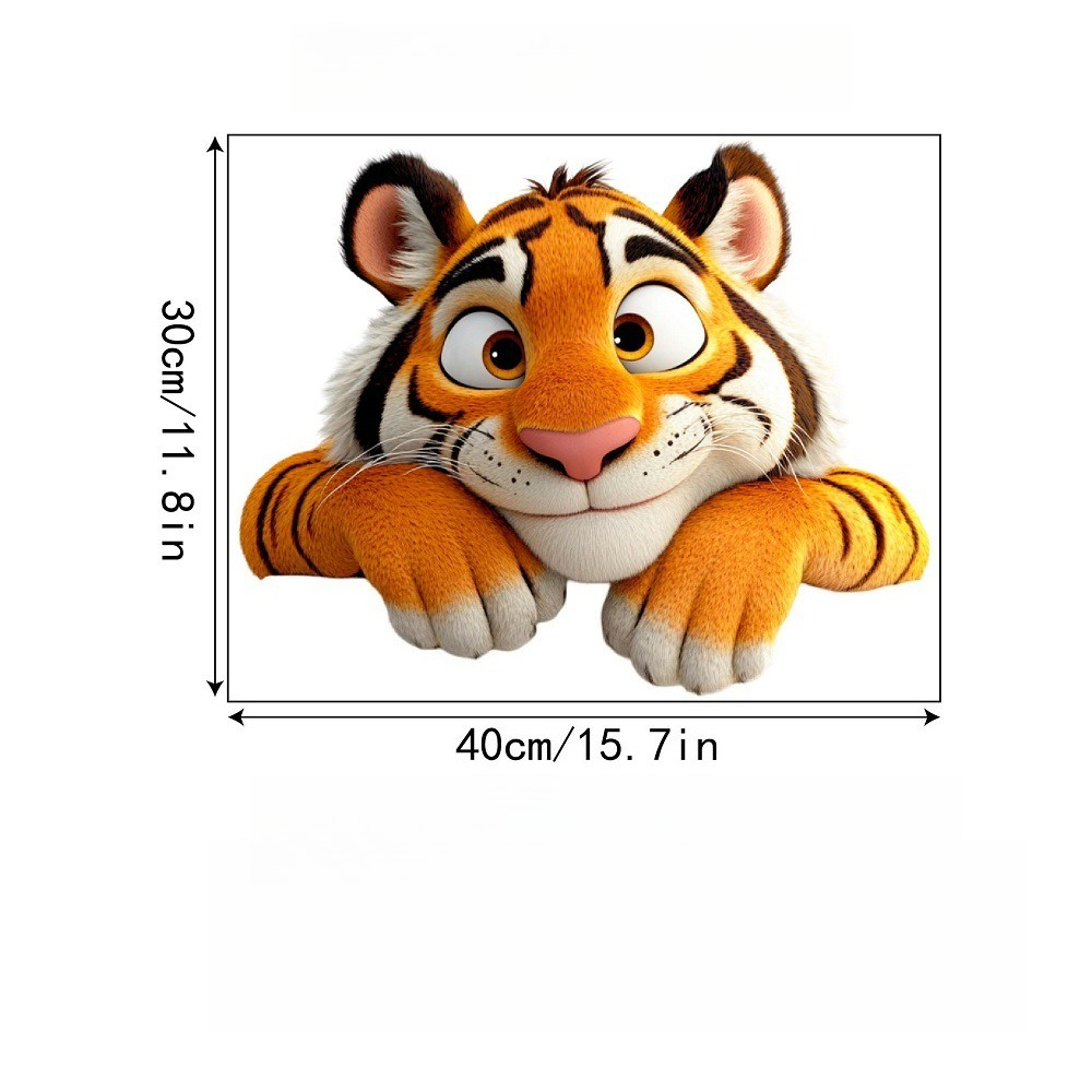 TEMU 1pc Realistic Cute Tiger Portrait 2d Flat Glass Sticker Home Door Window Wall Decoration, Pet Static Cling Glass Film No Residue, Self-adhesive