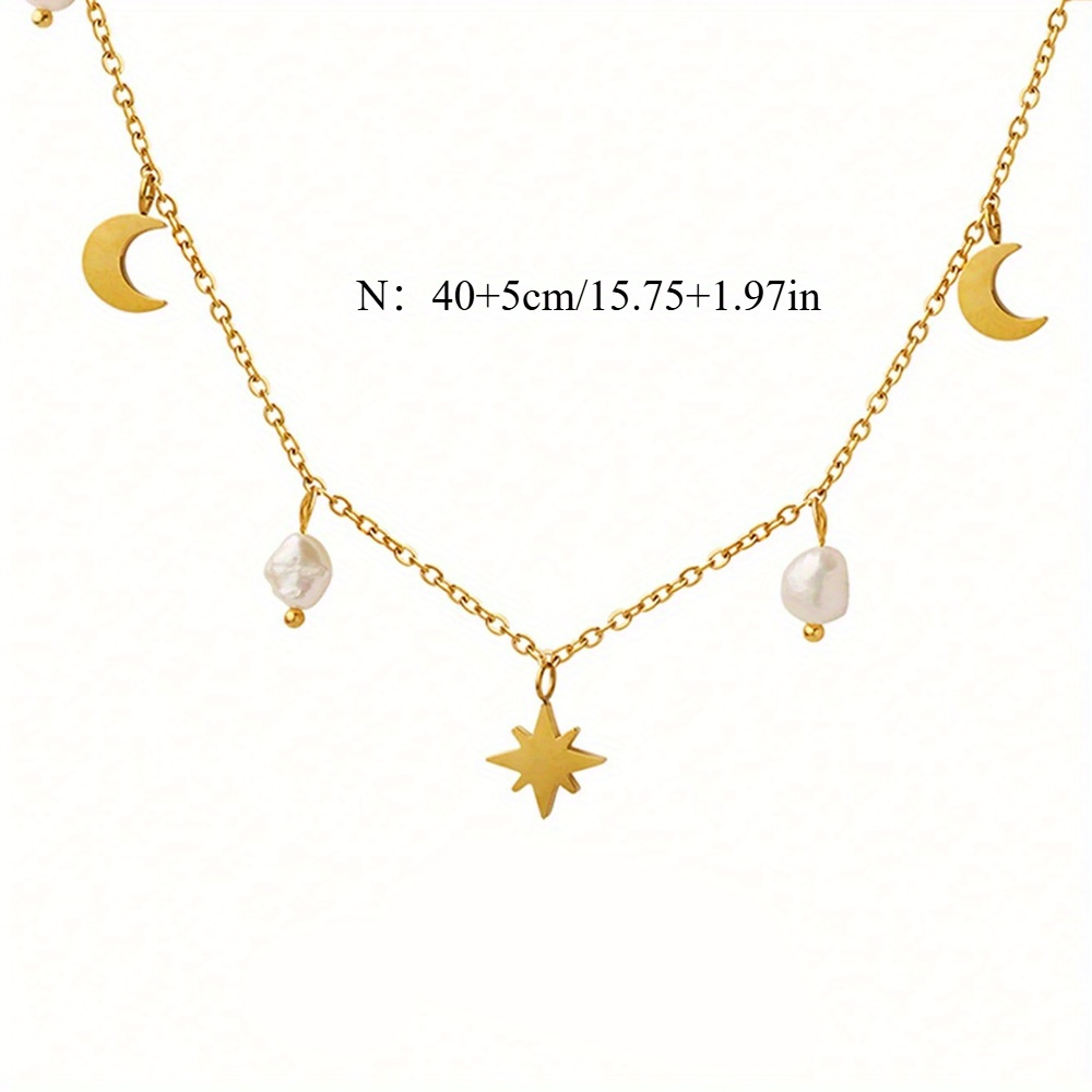 A European And Ins Popular Same Style Necklace Stainless Steel -pointed Star Moon Pendant Necklace Jewelry Fashionable And Versatile Suitable For Wearing In Holiday Gift