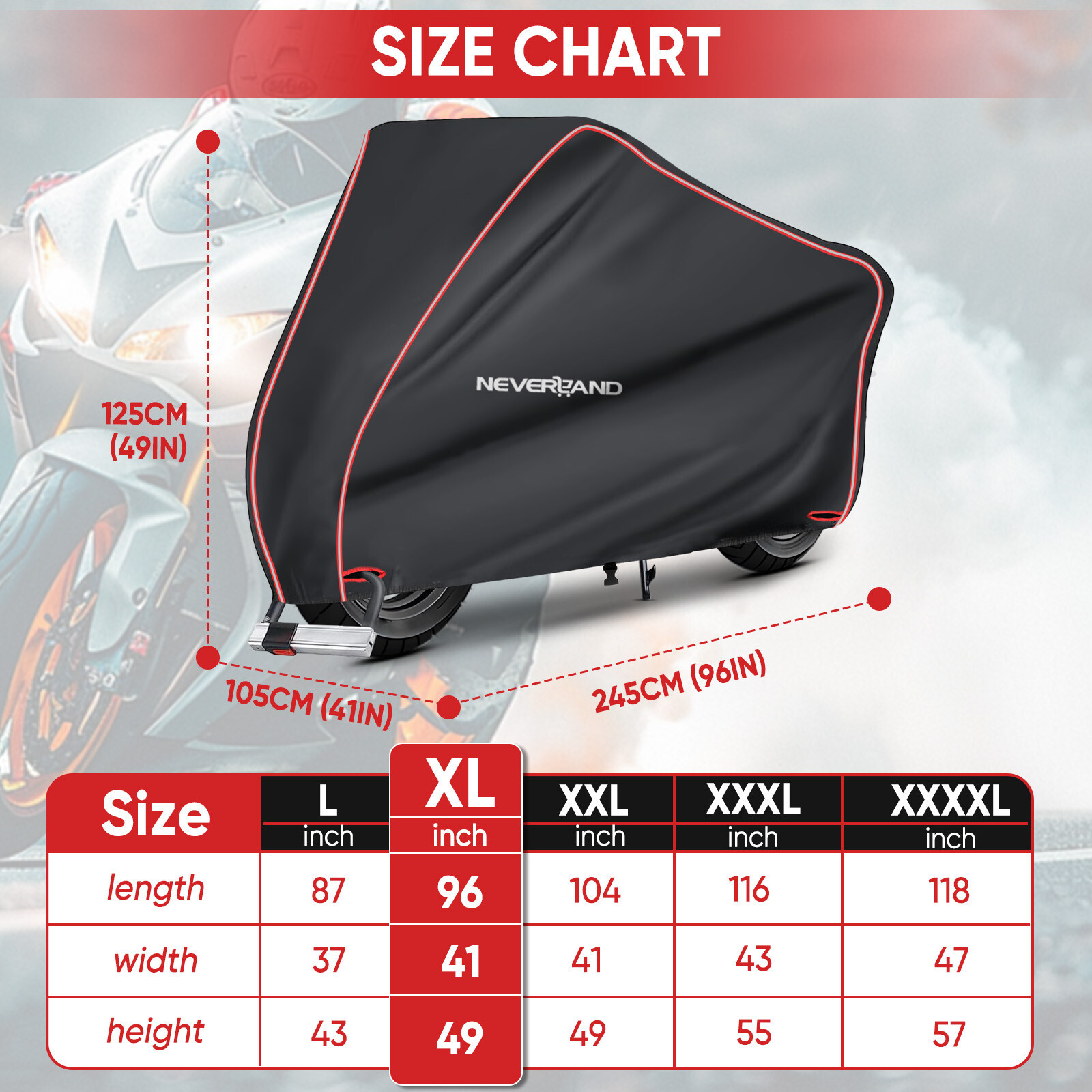TEMU Housse de Moto NEVERLAND L-4XL - Housse Extérieure Robuste Coupe-Vent, Adaptée aux Moto, Résistante à , Protection Durable