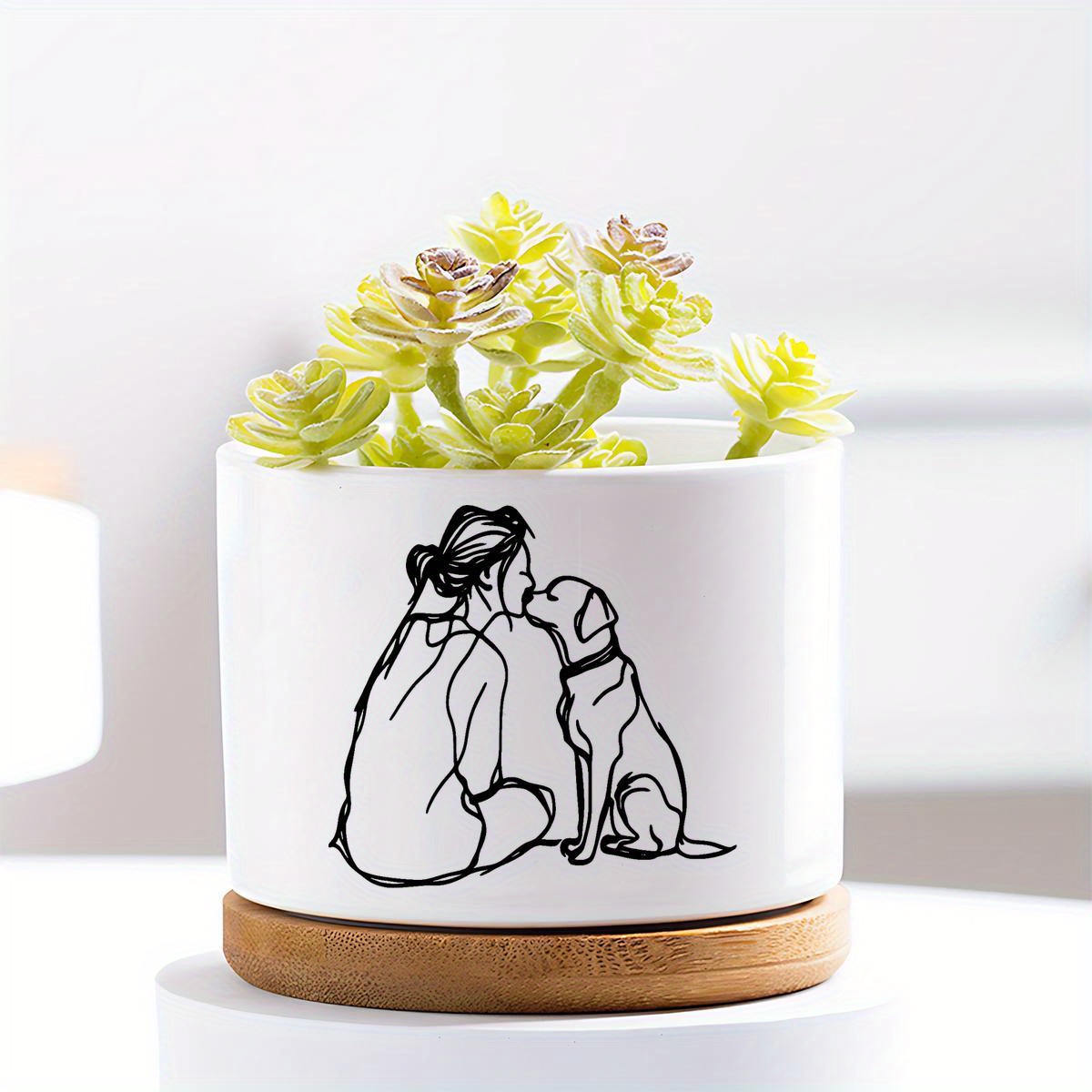 TEMU Vaso da giardino in ceramica con design silhouette cane - Vaso per piante da interno/esterno per piante grasse, erbe aromatiche e fiori - Regalo