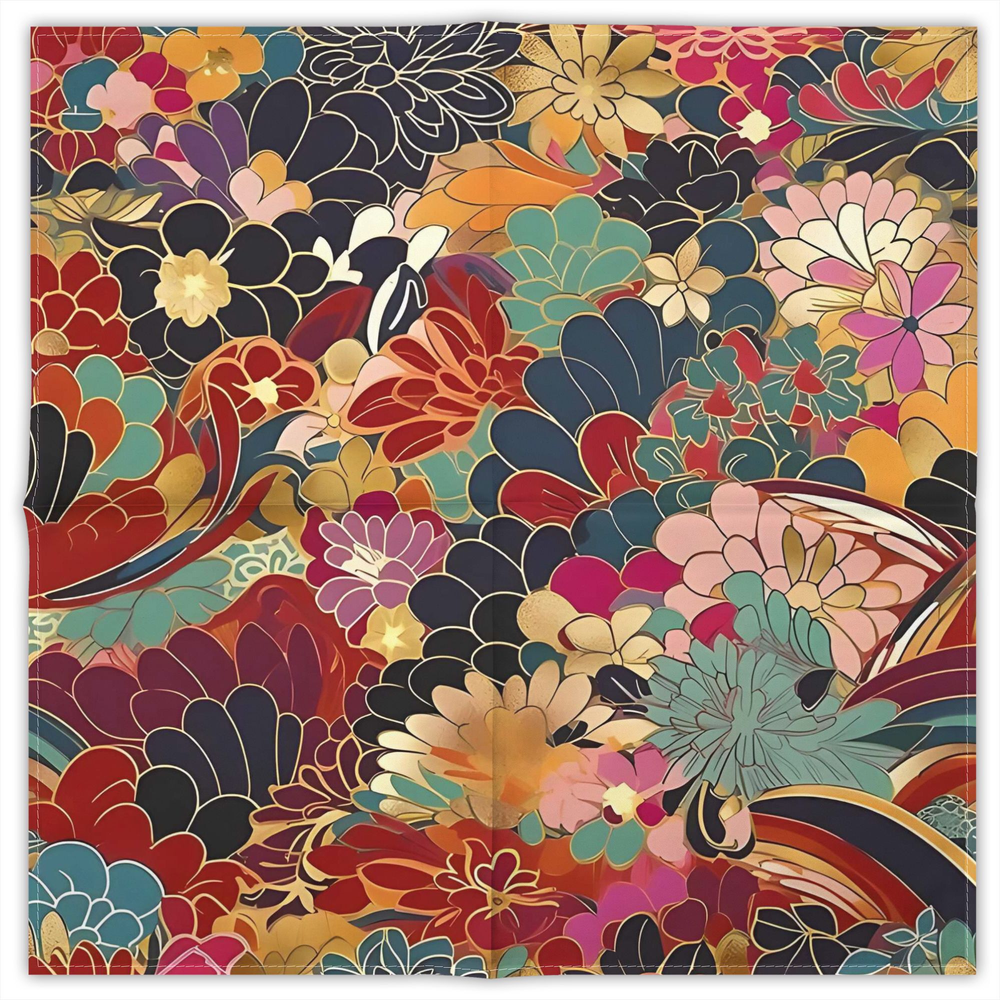 TEMU Pañuelo Cuadrado de Poliéster y con Estampado de Kimono Floral, Bandana para Viajes al , Uso Casual, Regalo de Vacaciones