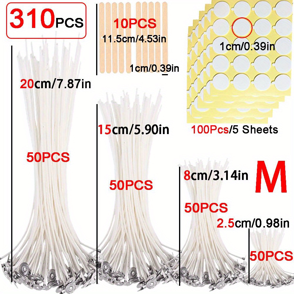 TEMU 310pcs Candle Making Kit Soy Wax Making Supplies Diy Lover Gifts Aromatherapy Candle Accessories 50pcs Candle Wicks 100pcs Nano Stickers 10pcs