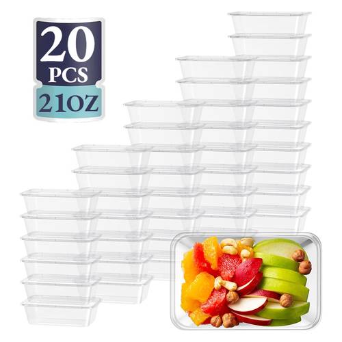 20pcs set of 21 ounce square food storage containers 10 boxes and 10 lids leak proof stackable reusable pre food containers suitable for salads desserts sandwiches and noodle lunch boxes suitable for gyms and offices