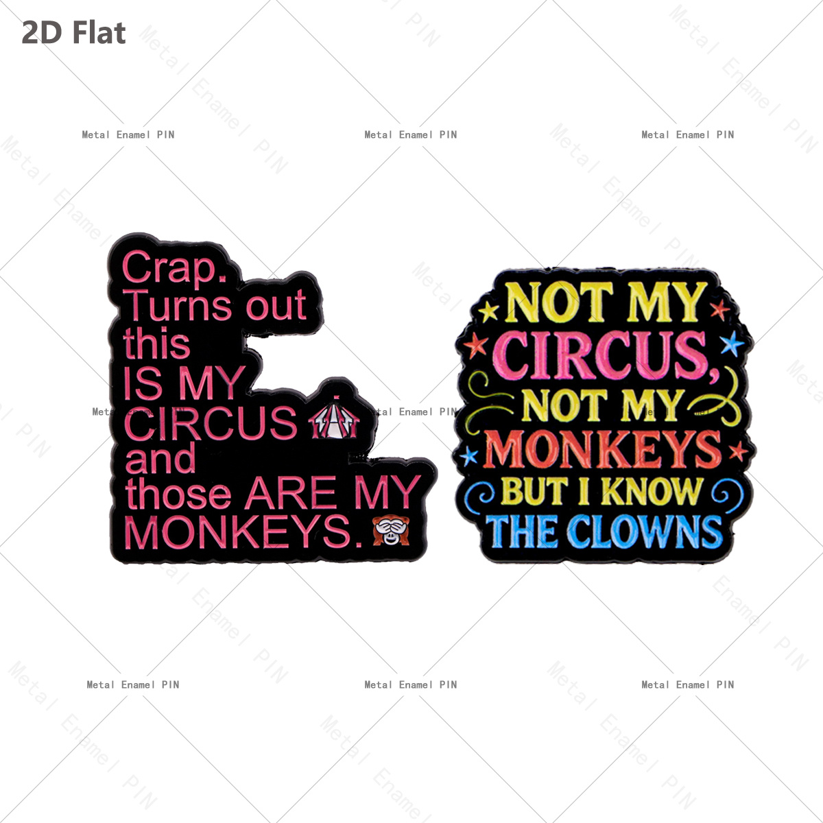 TEMU 2d Flat 2pcs Monkeys Quote Enamel Pin Set, Text Lapel Brooch Badge For Backpack Jacket, Christmas Gift