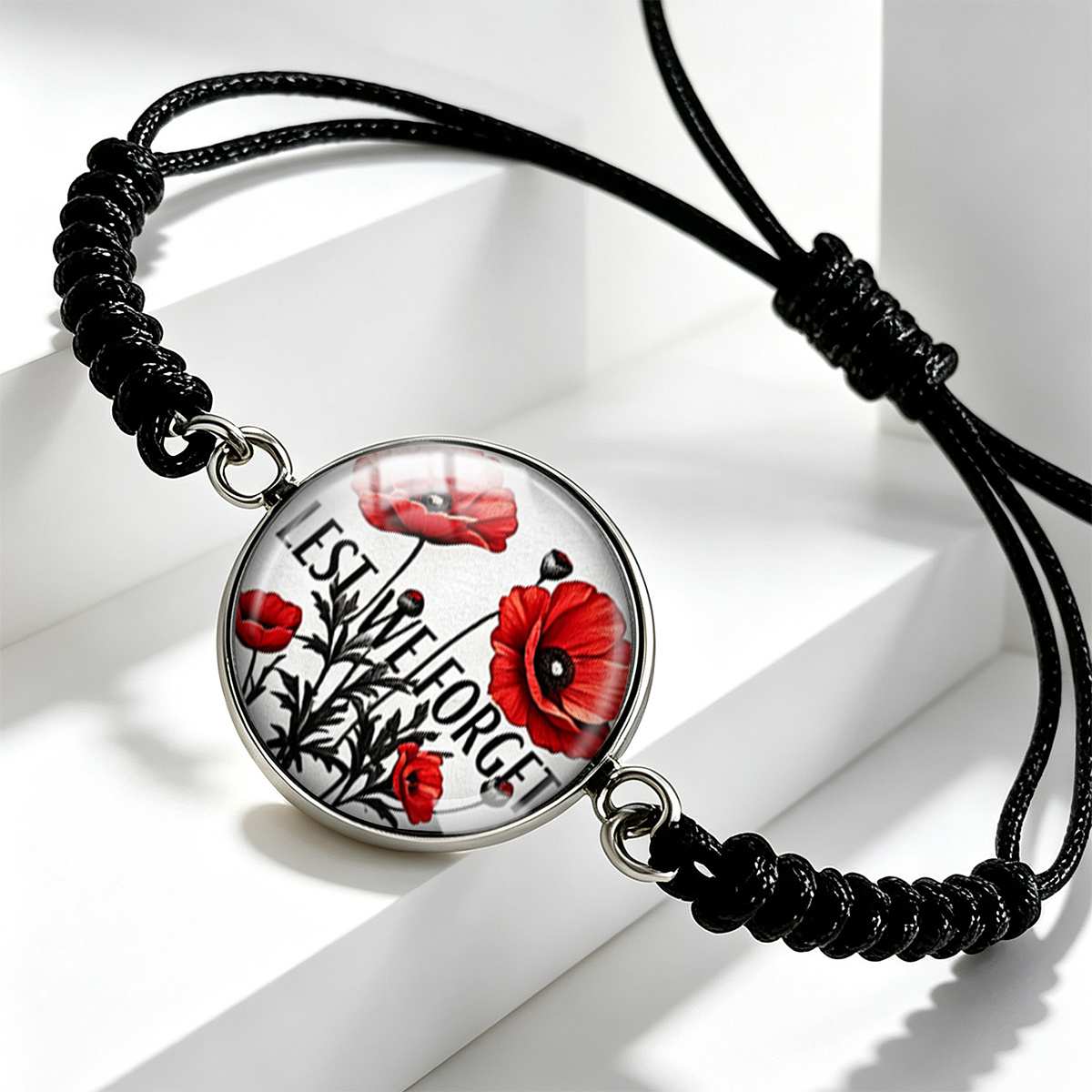 Unisex Red Poppy Floral Adjustable Bracelet