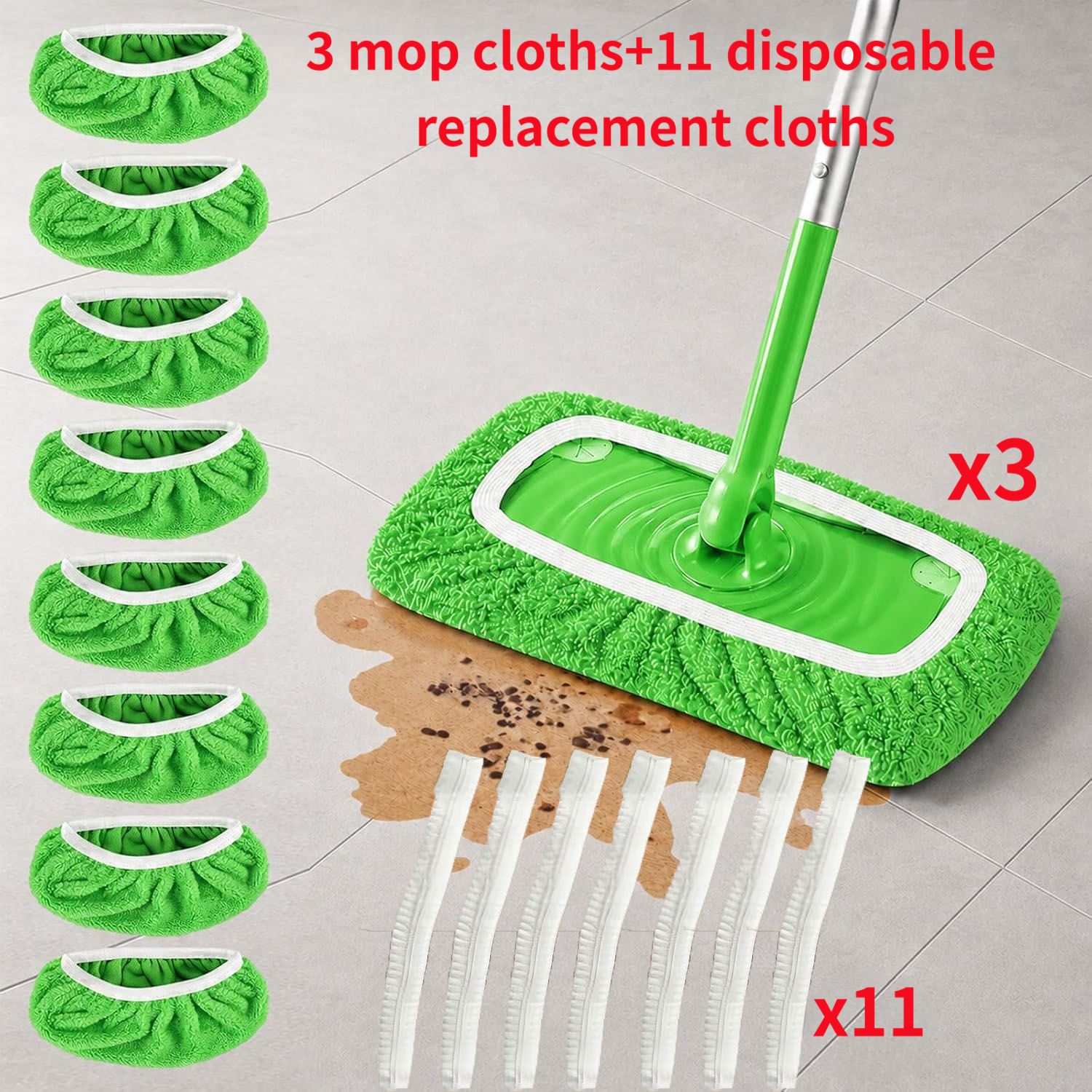 TEMU Lot de 14 tampons de serpillière réutilisables en microfibre, 3 chiffons de serpillière + 11 tampons de rechange jetables, lavables pour humide