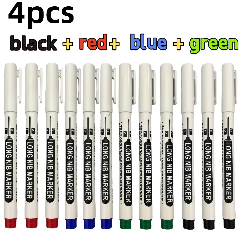 TEMU 4pcs Heavy Duty Long Tip Marker Pens, 20mm Extended Tip, Industrial Quick Drying Ink, Ppsu And Metal Structure, Ergonomic Grip, Durable Plastic