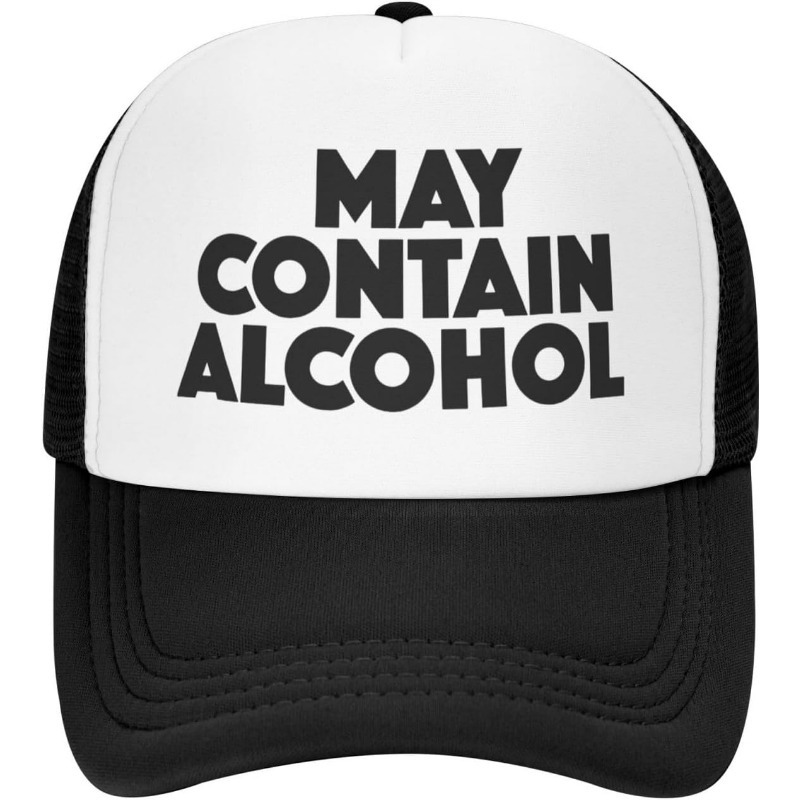 TEMU 1 Casquette humoristique avec "Peut contenir de l'alcool" - une casquette de baseball contrastée blanche et rose avec une arrière en respirante,