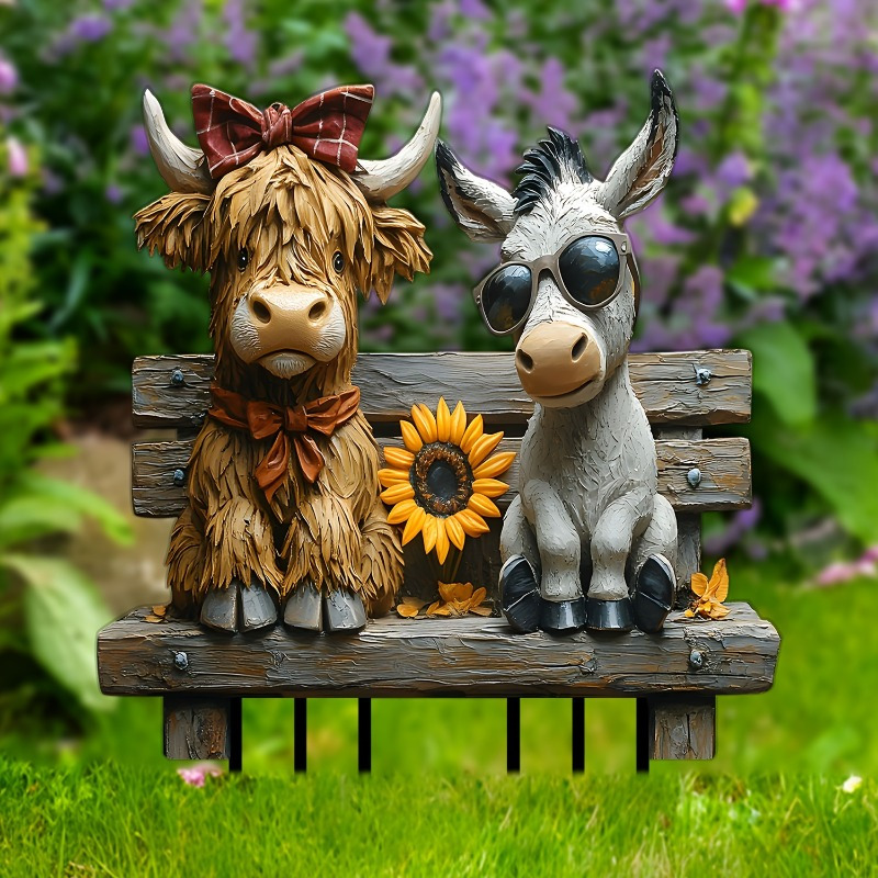 

Highland Cow And Donkey Acrylic Garden Insert - Country Farmhouse Outdoor Decoration, Suitable For Potted Plants, Landscape , Yard Lawn And Holiday Parties, Ideal Gift For