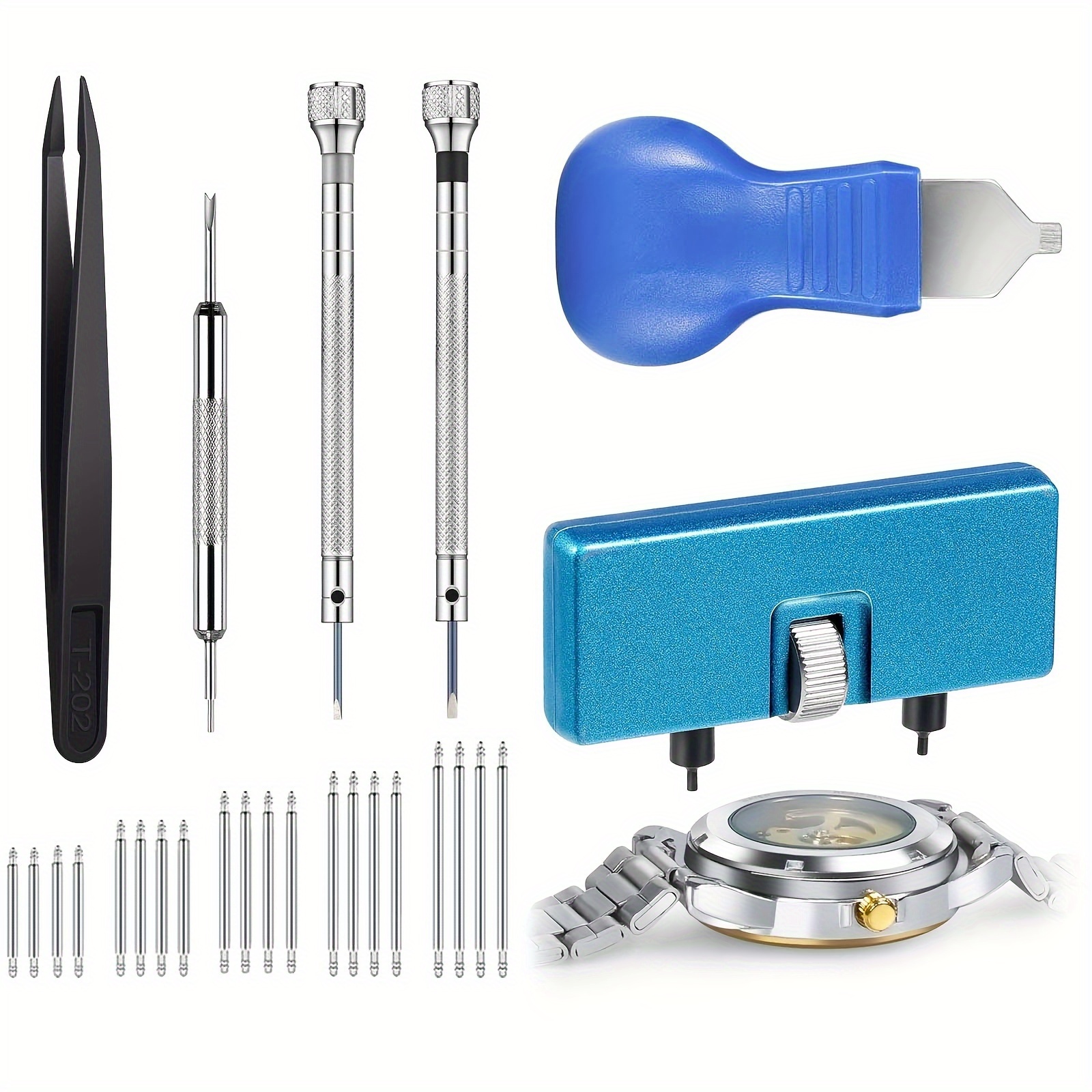 26pcs Watch Repair Kit, Watch Battery Replacement Tool Kit with Watch Back  Remover, Case Opener, Holder, Opening Pry, Spring Bar Tweezers, Ideal for G