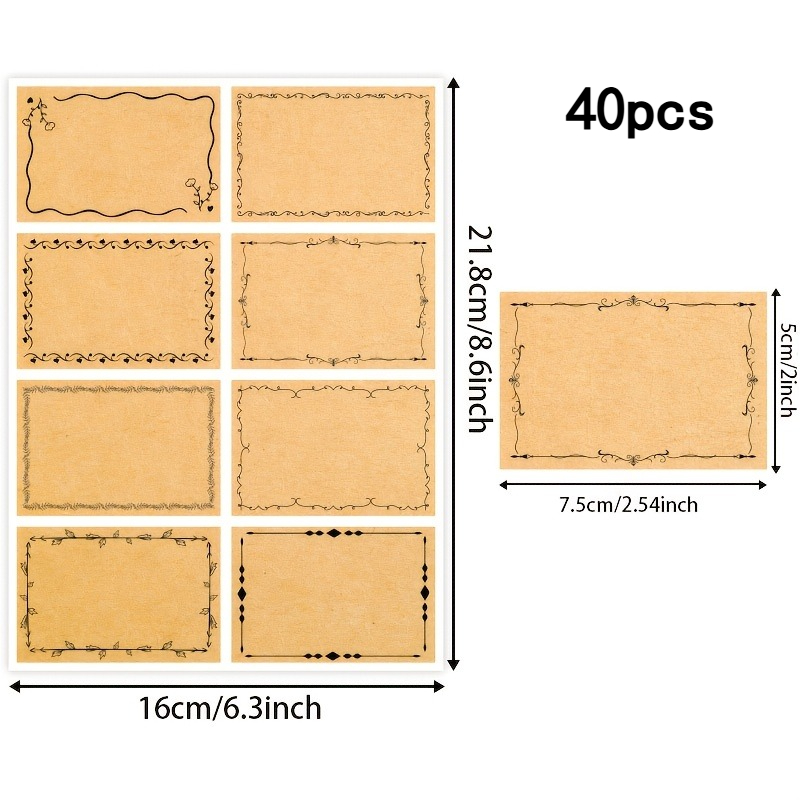 TEMU 40 Pegatinas Rectangulares de Papel con Diseño de Simple, Etiquetas Adhesivas para Almacenamiento en el Hogar, Pegatinas Adhesivas para Escribir
