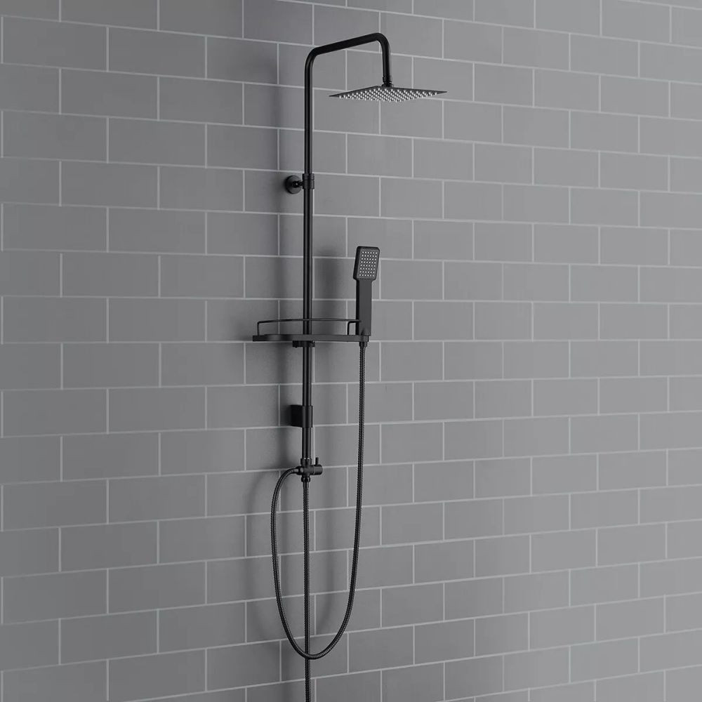 Black Shower Set, Overhead Shower Kit with Adjustable Height Riser Rail