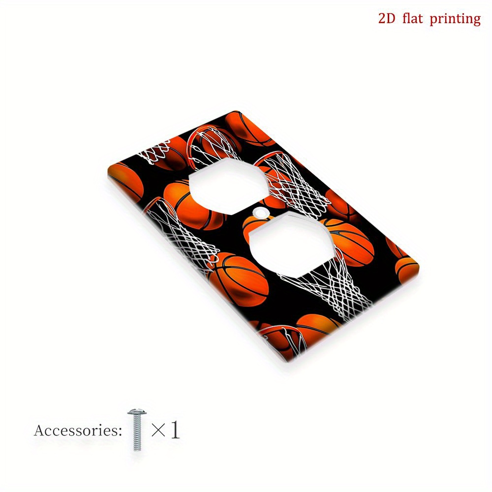 TEMU 1pc Basketball Hoop Orange Scene Switch Plate Cover - 2d Flat Printed Wall Socket Decor For Bedroom, Kitchen, Bathroom - No Battery,