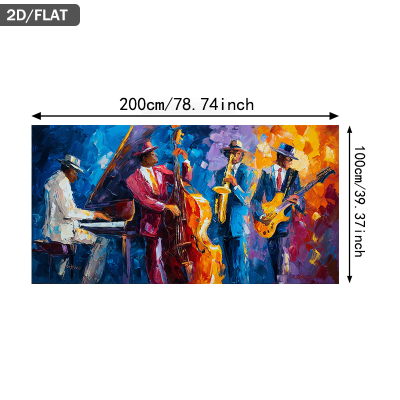 TEMU Impression sur toile plate 2D, 2D plate, une impression sur toile plate 2D mesurant 39,37 pouces par 78,74 pouces avec une bande de jazz cadre