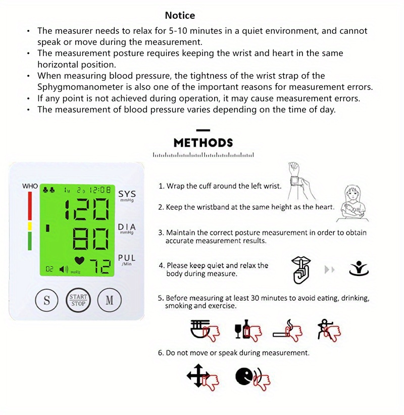   kun wrist   large lcd voice broadcast   operation heart rate bp readings adjustable cuff portable aaa powered irregular heartbeat reminder 3 color backlight carrying case included Product details 7