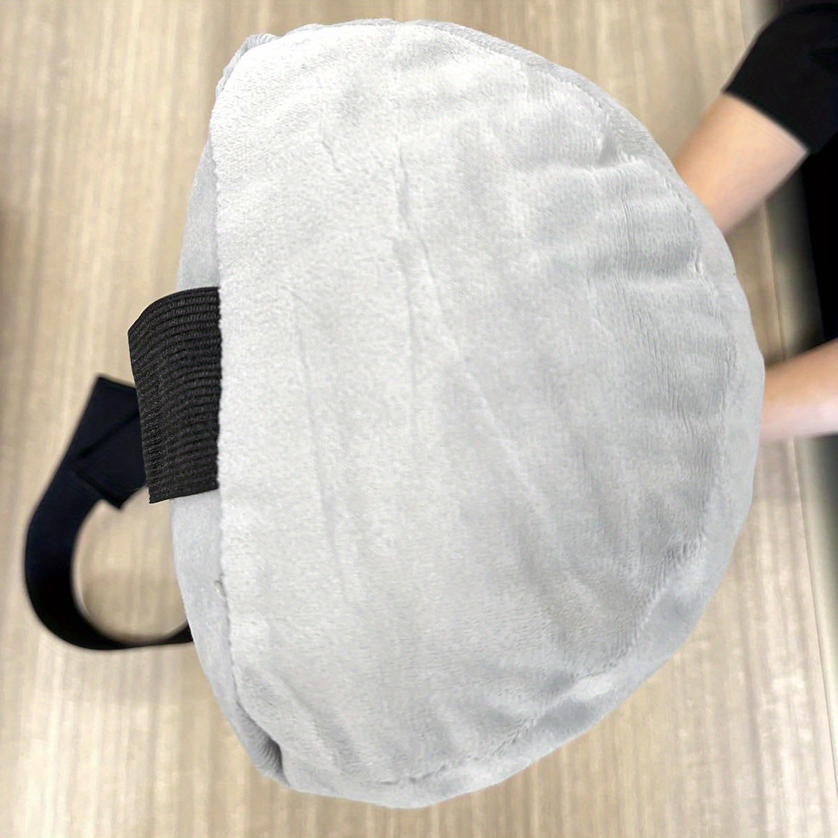 velvet roll support pillow for lumbar back head high density foam support removable cover   strap for office chair car seat relief improving posture grey Product details 2