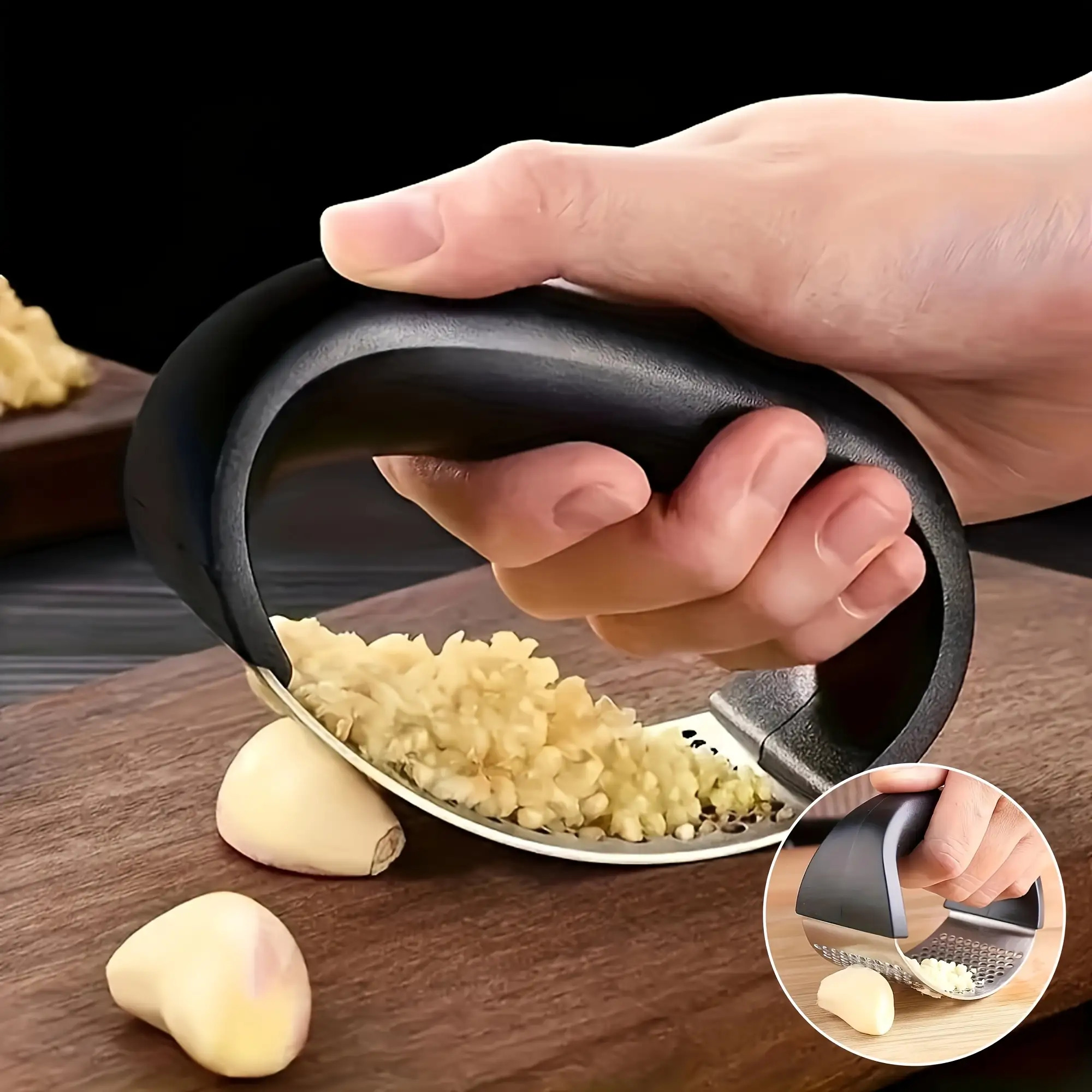 Alternative view of Triturador de ajo manual de alta resistencia de 1 pieza con mango - Prensa de ajo de acero inoxidable 410 de alta…