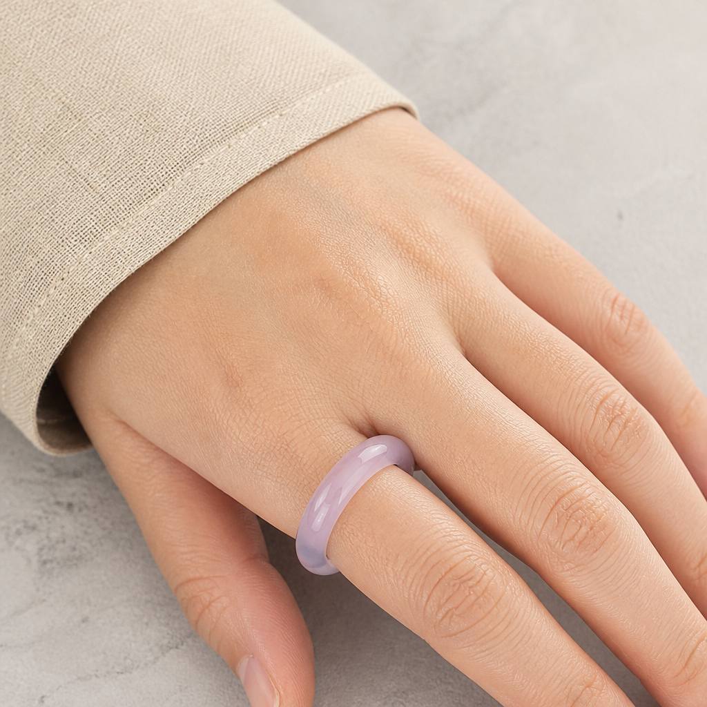 Women's Minimalist Translucent Lotus Pink Band Ring, Stackable