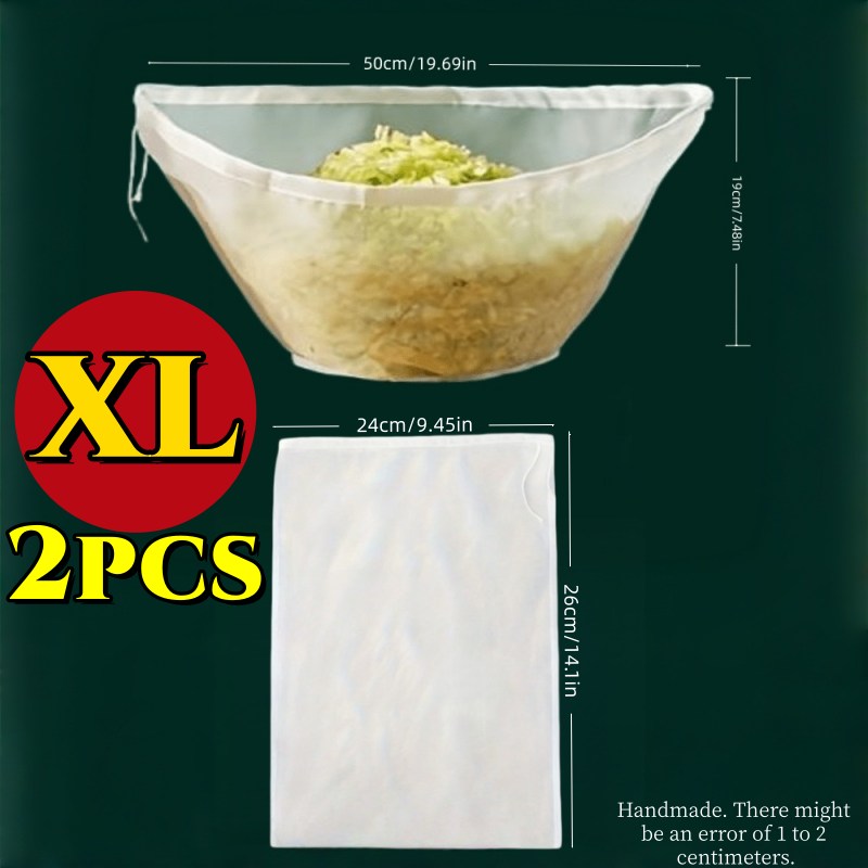 TEMU 2pcs Extra Large Dual-model Multi-functional Mesh Filter Bags With Drawstring, 500 Mesh Dual-model Vegetable Straining Bags, Durable Fine Mesh
