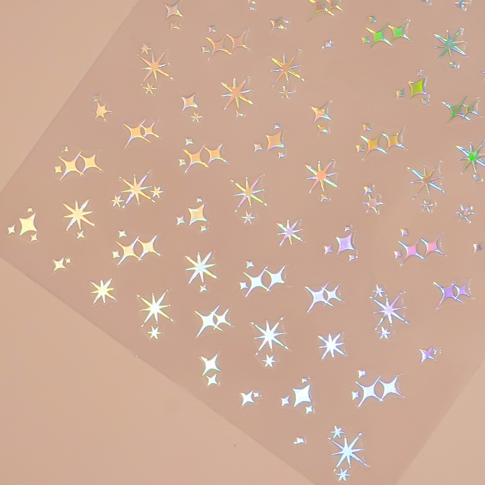 Shiny Golden & Silvery Star Nail Stickers - Self-adhesive Glossy Paper Decals With Sparkling Glittery Effect, Irregular Shapes, Single-use Cartoon Design For Manicure & Pedicure, Nail Decorations