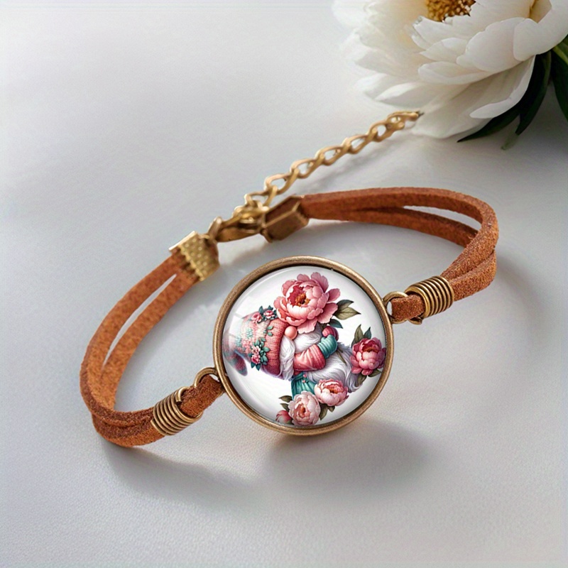 Men's 2pcs Flower Succulent Gnome Handmade Glass Cabochon Bracelets